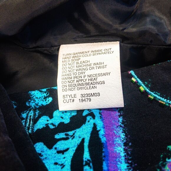 Vintage Batik Silk Embellished Jacket Nancy Bolen City Girl Sz S - Picture 8 of 13